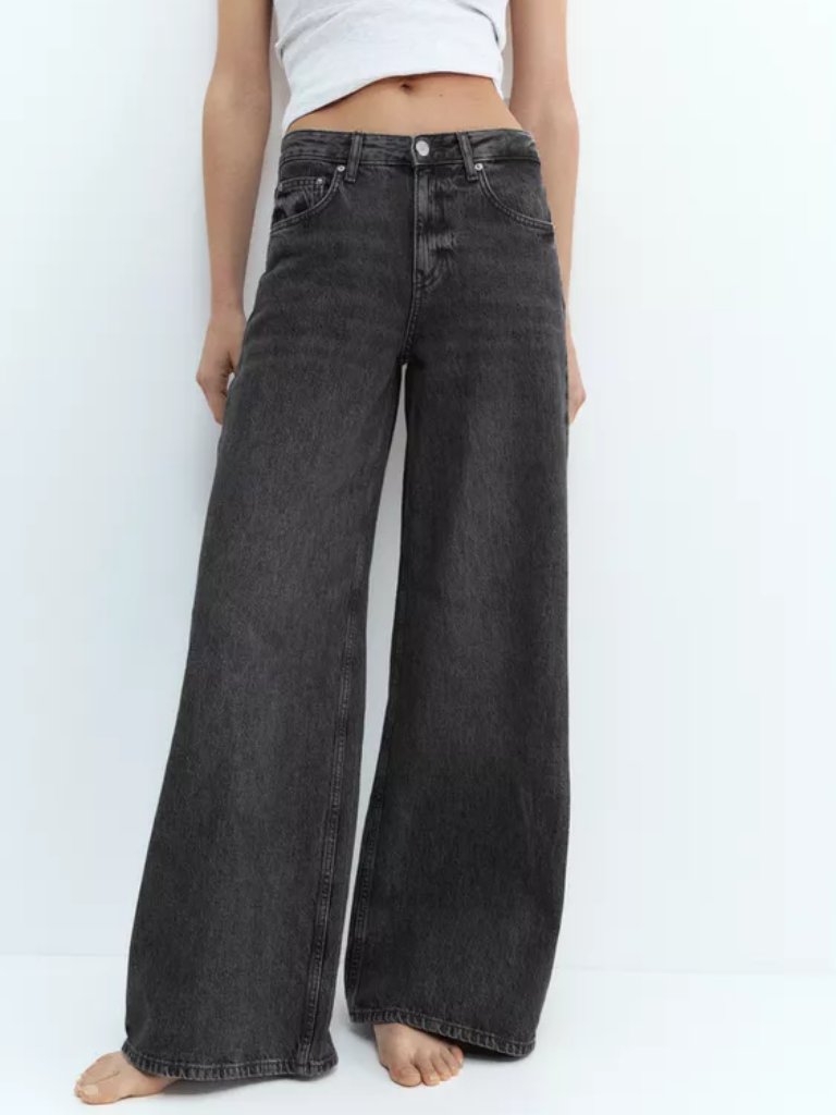 Pull&Bear Women's Dark Gray High-Rise Denim Classic Wide-Leg Jeans Size 6